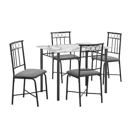 Monarch Specialties Dining Table Set, Small, 40 in. Rectangular, Kitchen, White Marble Look Laminate, Black Metal I 1014
